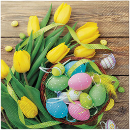 Serwetki wielkanocne Tulipany i pisanki - 33 cm