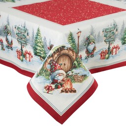 Eurofirany Obrus świąteczny 100x100 Cho Xmas biały czerwony