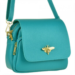 Borse in Pelle listonoszka skórzana z muchą turkusowa