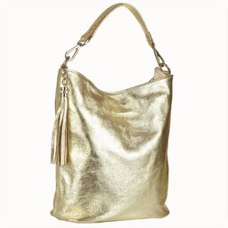 Lekka skórzana torebka shopper bag złota L