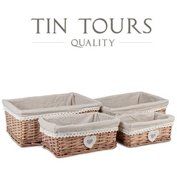 KOMPLET 4 WIKLINOWYCH KOSZYKÓW Z MATERIAŁEM