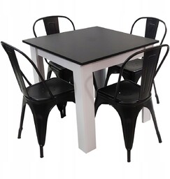 Zestaw stół Modern 80x80 4 krzesła Tolix czarne