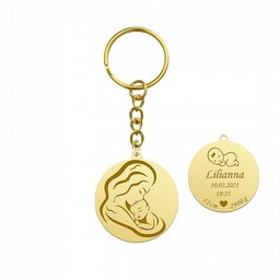 Brelok do Kluczy Złoty Imię Dziecka Metryczka Prezent