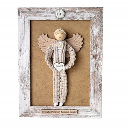 Aniołek Makrama W Przecieranej Ramce Chłopiec Na Komunię
