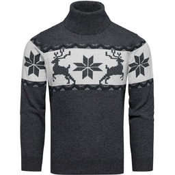 Sweter męski wełniany z golfem norweski wzór antracyt