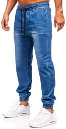 Niebieskie spodnie jeansowe joggery męskie Denley 8153