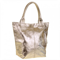 Torba shopper w kolorze złotym ze skóry naturalnej