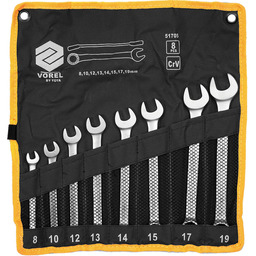 Vorel Klucze płasko-oczkowe 6-19mm,cv,kpl. 8szt. satyna, etui 51705