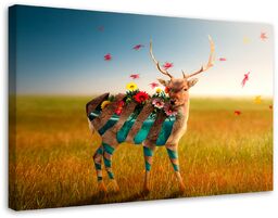 Obraz na płótnie, Jeleń Łąka Kwiaty Surrealizm -