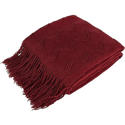PAVILIA Maroon Red dzianinowy koc narzuta, 127 x