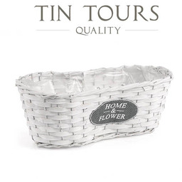BIAŁY KOSZYK WIKLINOWY Z FOLIĄ NA KWIATY 35x19x13h