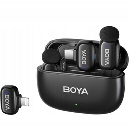 Boya Mini-12 bezprzewodowy mikrofon krawatowy 2,4GHz Lightning+USB-C czarny