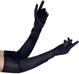 LONG BLACK SATIN GLOVES TU (Size: TU)