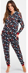 Świąteczna piżama jednoczęściowa granatowa Makala, Kolor granatowy-wzór, Rozmiar