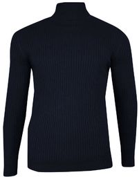 Golf Granatowy Prążkowany, Męski -100% BAWEŁNA, Super Slim,
