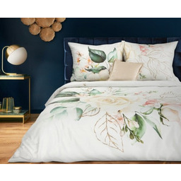 Pościel satynowa 160x200 Premium 17 kremowa kolorowa kwiaty