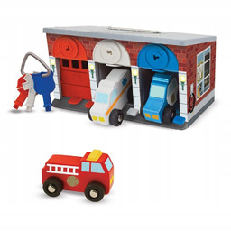 Melissa & Doug Drewniany garaż pojazdy ratunkowe klucze