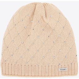 Czapka damska z ozdobnymi cyrkoniami beżowa