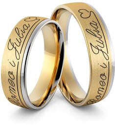 Obrączki ślubne dwukolorowe z imionami i emalią -
