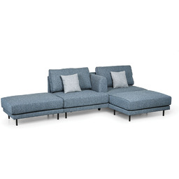Sofa modułowa MICHELLE, niebieska z szarymi poduszkami