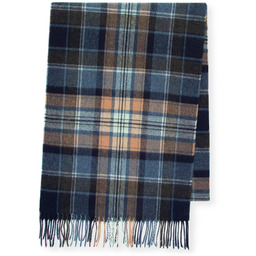 Wąski męski szal w kratę granatowo - beżowy