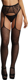 Le Désir Fishnet and Lace Garterbelt Stockings Black