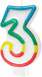 Świeczka cyferka z kolorową obwódką cyfra 3 -