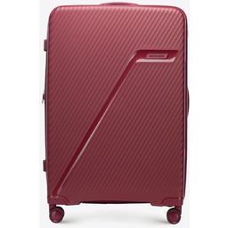 Duża walizka z polipropylenu w ukośne pasy bordowa
