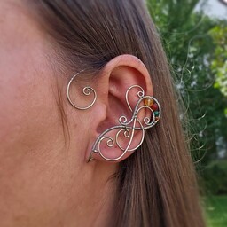 Pakamera Nausznice cytryn i kolorowe agaty wire wrapping