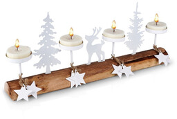 Świecznik drewniany biały na 4 świeczki 40x6x16,5 cm