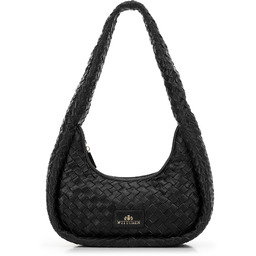 Torebka bagietka ze skórzanej plecionki mała czarna