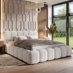 Łóżko tapicerowane z pojemnikiem SFG0178P 140x200 Boucle Biały