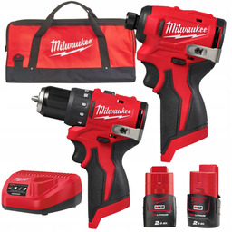 Milwaukee Zestaw Wiertarko-wkrętarka Zakrętarka Udarowa 12V 2x2,0Ah Torba