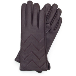 Damskie rękawiczki skórzane pikowane w zygzaki ciemny brąz
