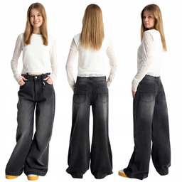 Jeansy dla dziewczynki 164 szerokie Wide Leg czarne
