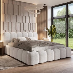 Łóżko tapicerowane z pojemnikiem SFG0178P 160x200 Boucle Biały