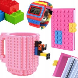 Zestaw kubek duży + notes jasnoróżowy + klockowy