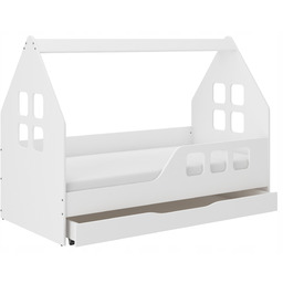 Łóżko dziecięce Domek z Szufladą 160x80 materac Białe