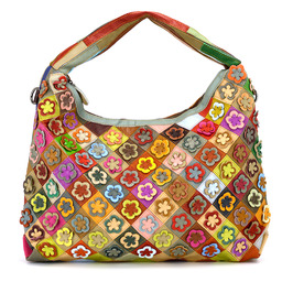 Skórzana duża torebka na ramię kwiatowa mozaika