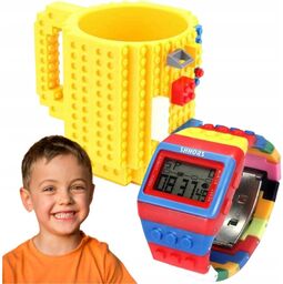 Kubek klockowy duży 350ml + klockowy cyfrowy zegarek