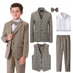 Garnitur w kratę dla chłopca: marynarka, spodnie, kamizelka