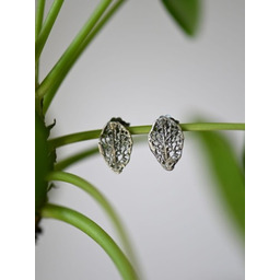Mini listki szare - kolczyki srebrne