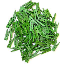 Mini drewniane klamerki, zielone, 100 sztuk
