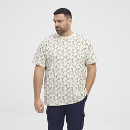 Duży T-shirt Męski Koszulka Wzorzysta Kremowa 51131 NORTH