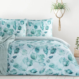 Pościel z mikrowłókna miętowo-szara w liście PTB-35