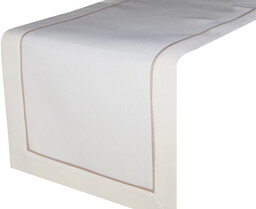 Bieżnik o strukturze lnu ecru z ozdobną lamówką