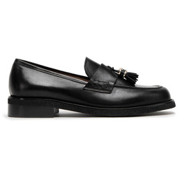 Damskie mokasyny skórzane z chwostami czarne