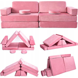 Modułowa Sofa Dziecięca 10- Częściowa Różowa Zabawa Łóżko