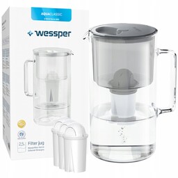 Wessper AquaClassic Crystalline 3L Szary szklany dzbanek filtrujący