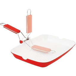 Home Grilly prostokątna patelnia do grillowania, ceramiczna, biały/czerwony,